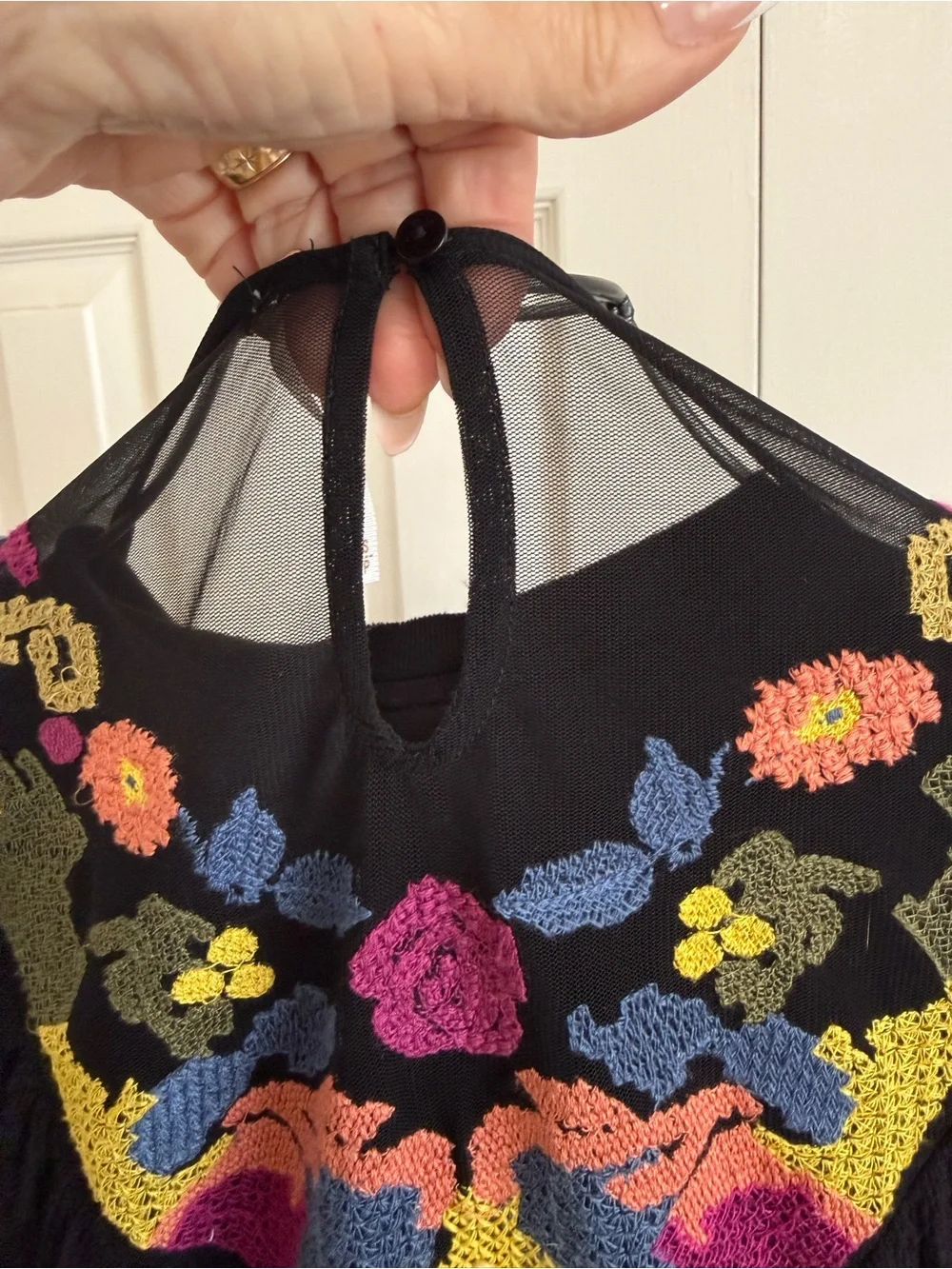 Free People Black Crop Top with Multicolor Floral Embroidery small BoHo blouse - Picture 7 of 10